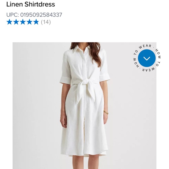 Lauren Ralph Lauren White 100% Linen Shirtdress. - Picture 3 of 5
